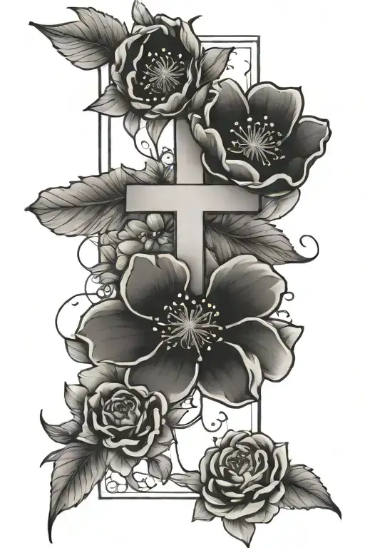 Cross Wrapped With April And December Birth Flowers