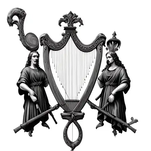 Irish Harp With Ira Gunmen Either Side Of The Harp