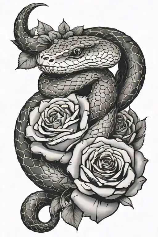 Snake Wrapped Around Rose Bouquet