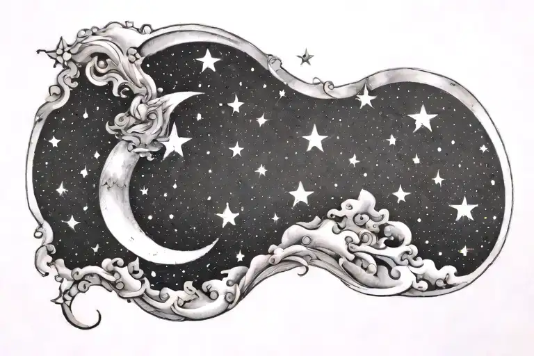 Celestial Crescent Moon With A Trail Of Stars