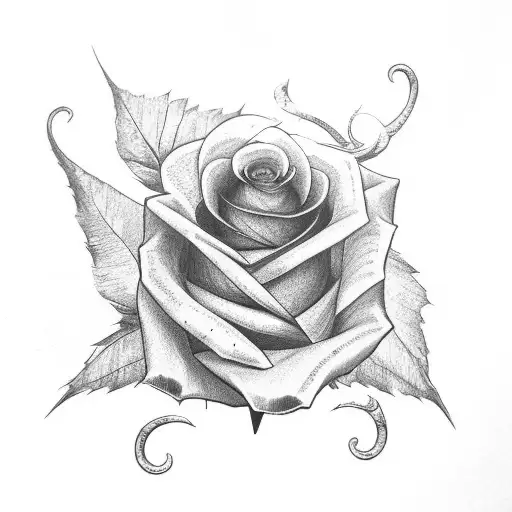 Heart-shaped Rose With Thorned Wings And Leaves