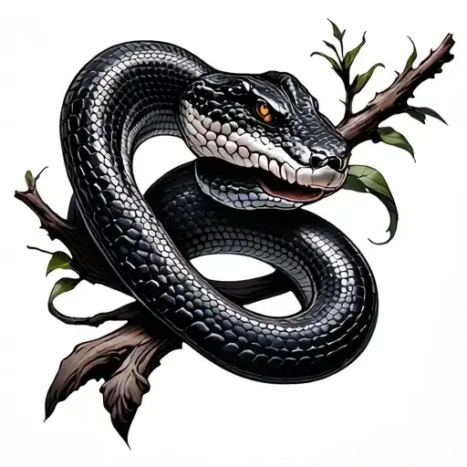 Realistic Snake On Branch