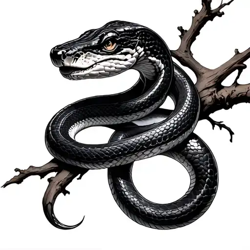 Photorealistic Snake On Branch