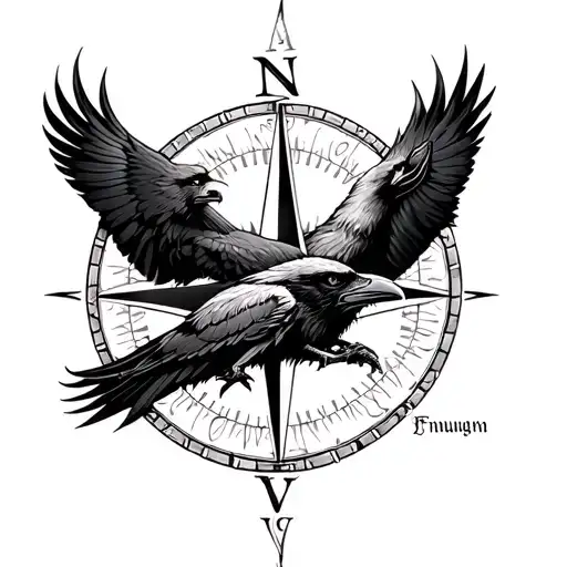 Fenrir Jormungand And Odins Ravens Around A Viking Compass