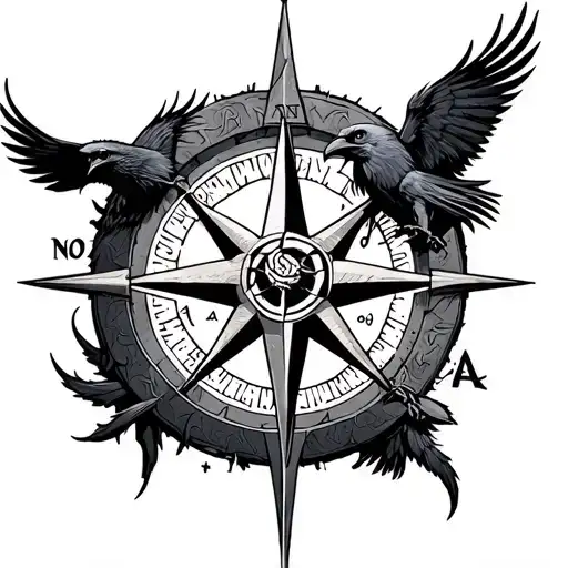 Fenrir Jormungand And Odins Ravens Around A Viking Compass
