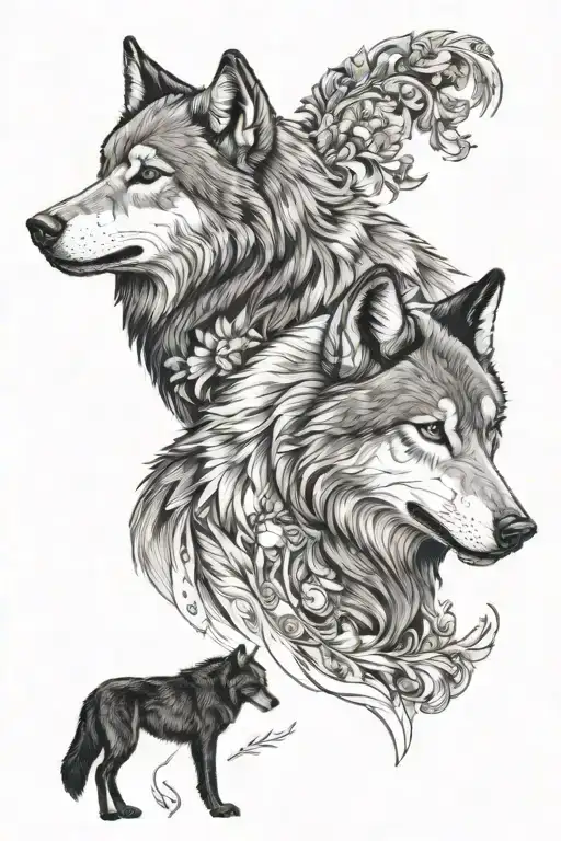 Black Wolf And White Wolf With