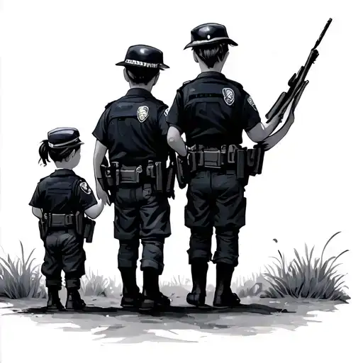 Police Guiding Three Children