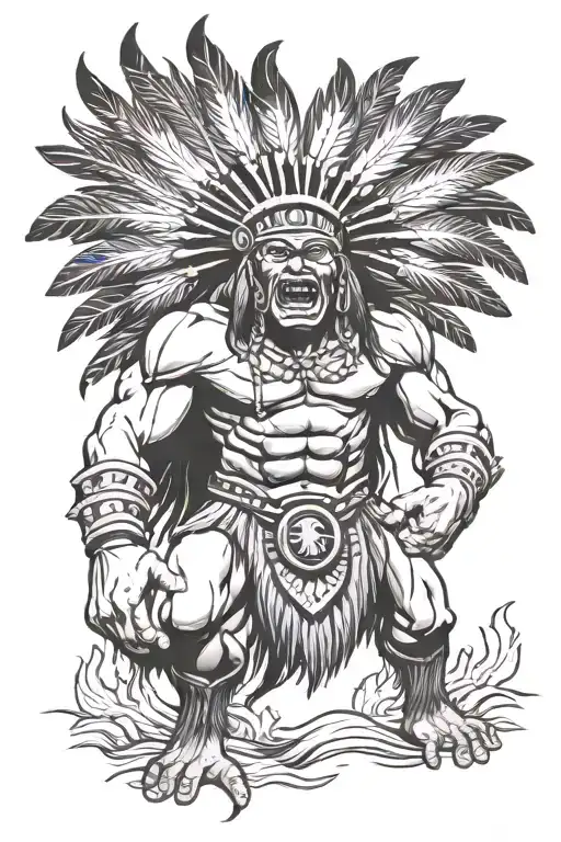 Native American Chief Feather Head Dress Hulk Angry Screaming Full Body