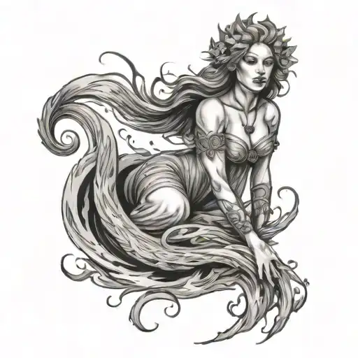 Pagan River Goddess Flowing In The Dark River