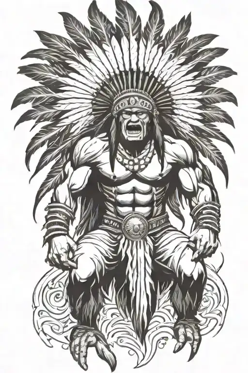 Native American Chief Feather Head Dress Hulk Angry Screaming Full Body