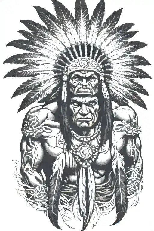 Native American Chief Feather Head Dress Hulk Angry Screaming Full Body