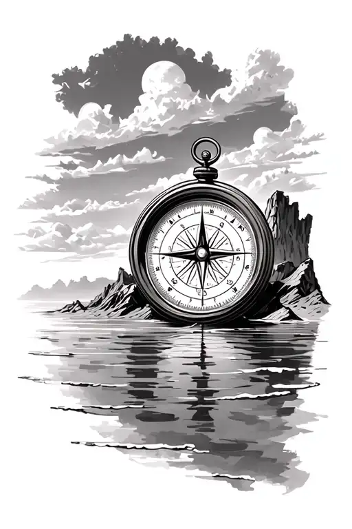 Marine Compass With Desert Landscape With Water Darken Everything Add