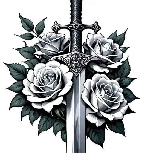 Greek Roses And Sword Wrapped Round