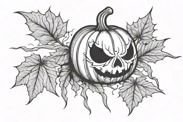 Pumpkin With Cob Webs Spider And Autumn Leaves