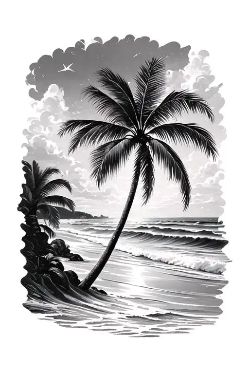 Beach And Waves And Palm Tree