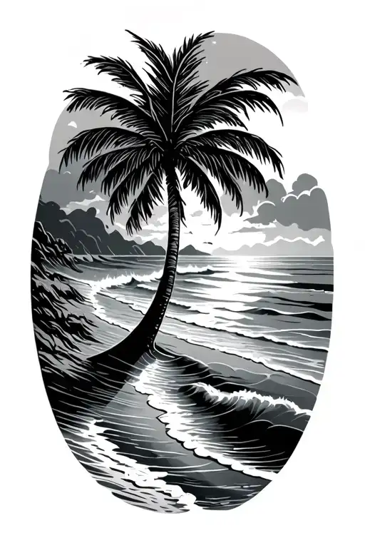 Simple Beach And Waves And Palm Tree