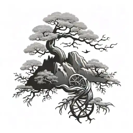 Bonsai Tree Half Dead In The Shape Of Dna Strand