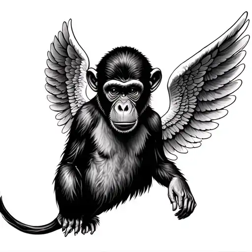 Angel Wings Protecting A Monkey