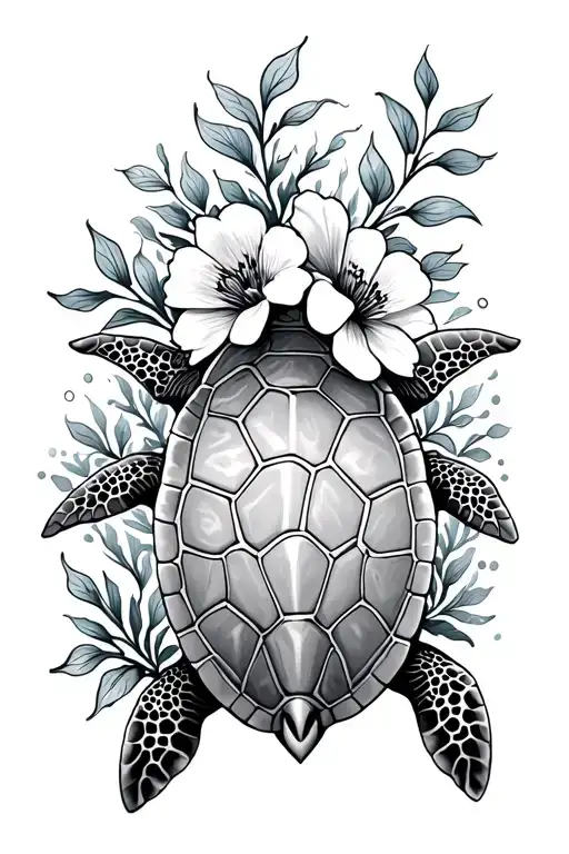 Sea Turtle With Flowers
