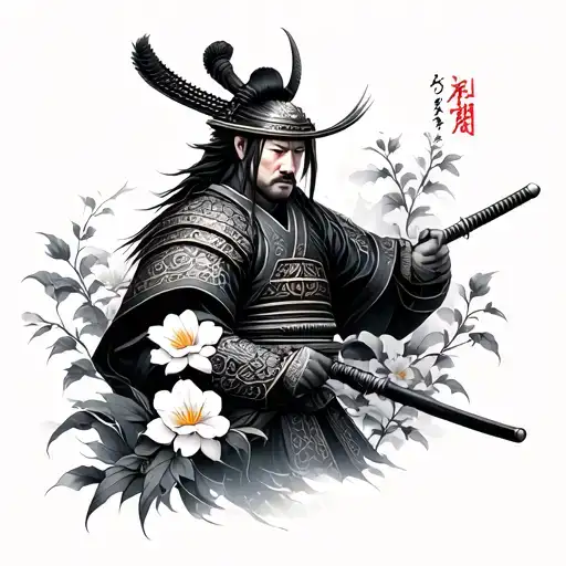Samurai Warrior Japanese With Flowers