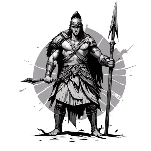Spartan Warrior Holding A Spear Geo Symteric Shapes