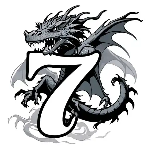 Dragon Flying Holding A Number 7