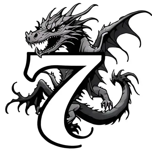 Dragon Flying Holding A Number 7