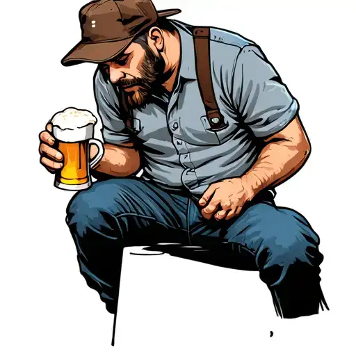 Tired Blue Collar Man Holding Beer And Coffee Cup