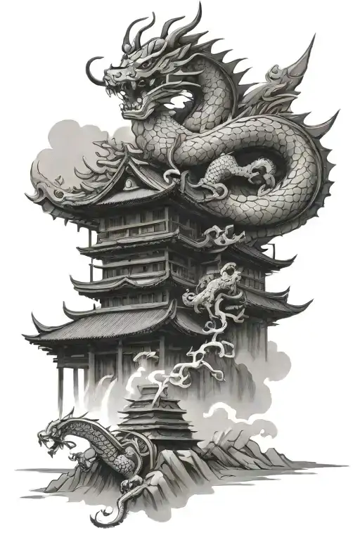 Samurai Temple With Dragon