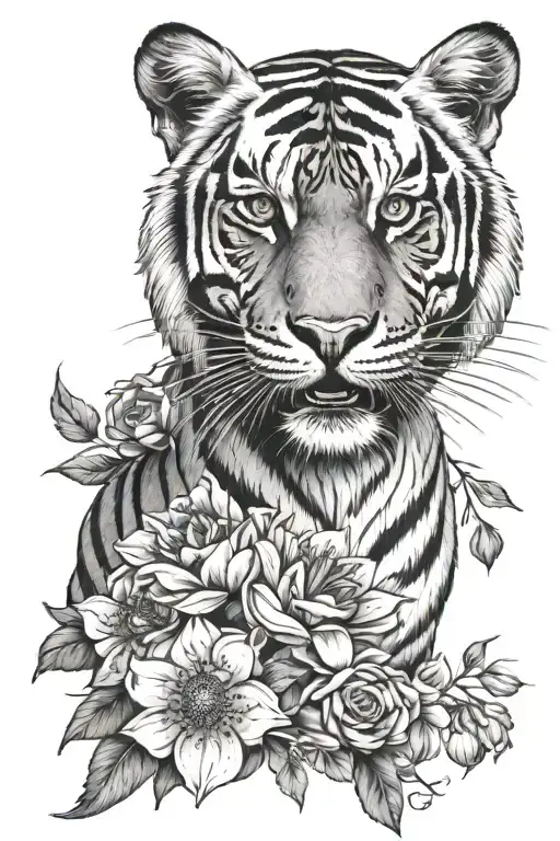 Tiger With Flowers Wrapped