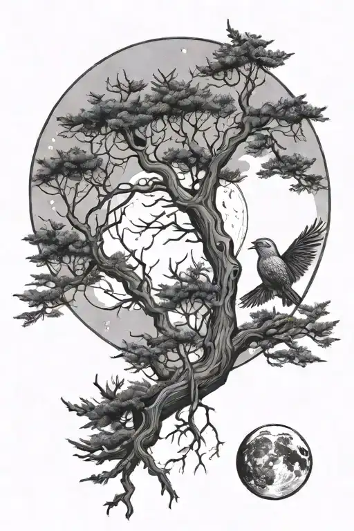 Woods Surrounded By The Moon With And Owel Flying Away