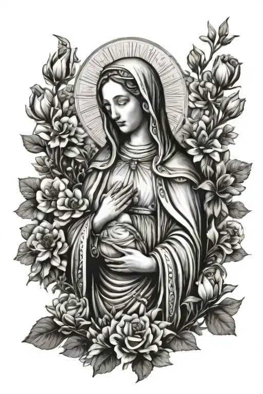 Virgin Mary In A Field Of Flower