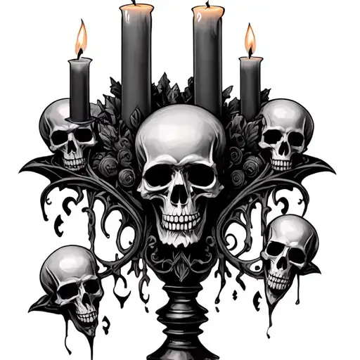 Gothic Candlestick With Skulls In The Stick Figure