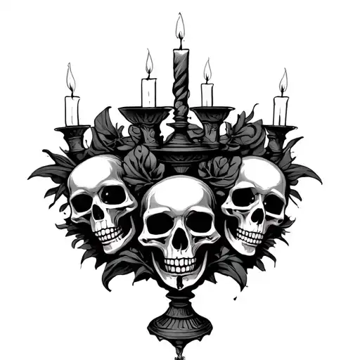 Gothic Single Candlestick With Skulls In The Stick Figure
