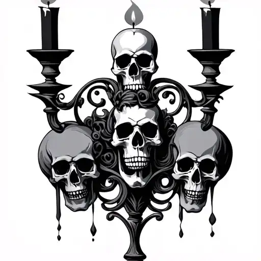 Gothic Candlestick With Skulls In The Stand
