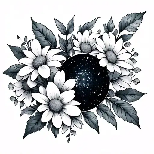 Delicate 5 Petals Jasmine And Daisy Flowers Intertwined With The Aries Constellation