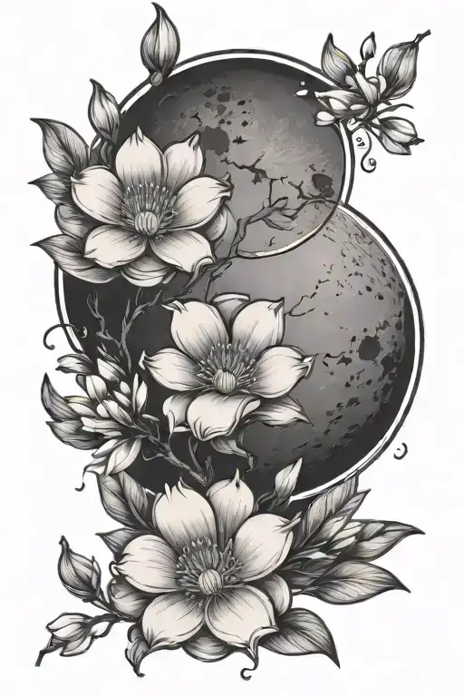 Black Moon With Magnolia Flowers