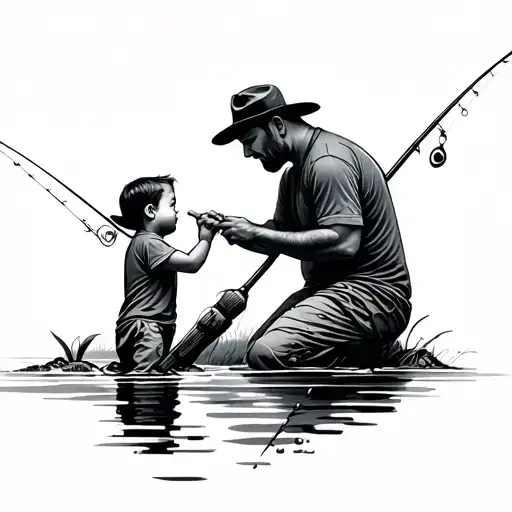 A Father With His Son Fishing