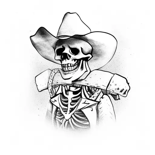 Skeleton Cowboy In The Desert Next To A Cactus