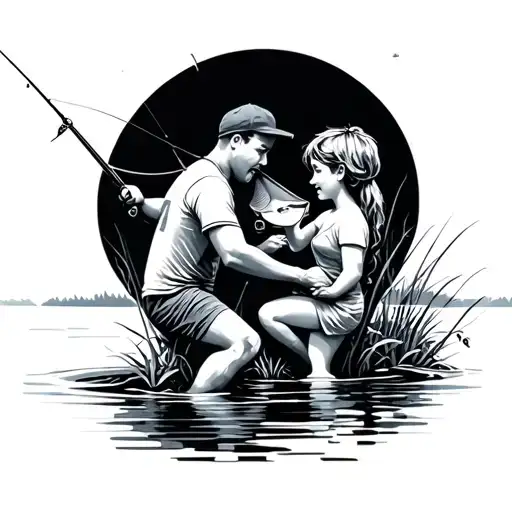 Some Parents With Their Son Fishing