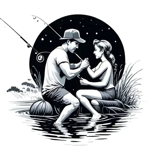 Some Parents With Their Son Fishing