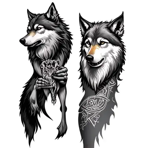 Band Tattoos With Wolf And Poseidon Holding