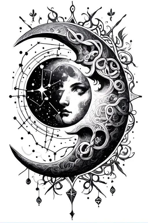 Moon With Celtique Formes And Virgo Constellation