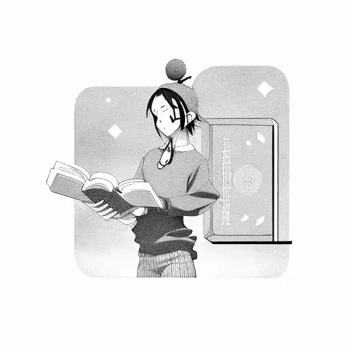 An Anime Character Reading A Book With Musical Notes Floating Around