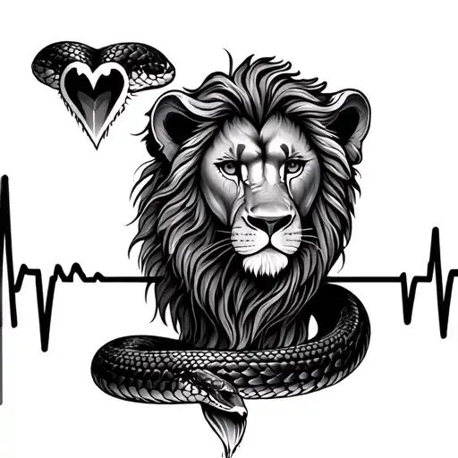 Snake And Lion With Baby Heartbeat Line