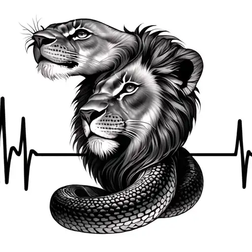 Snake And Lion With Baby Heartbeat Line