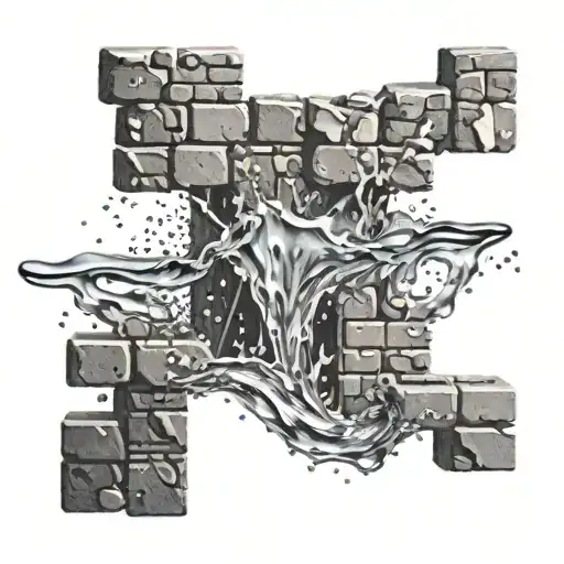 Stone Brick Wall With Water Splashing Against It Greyscale