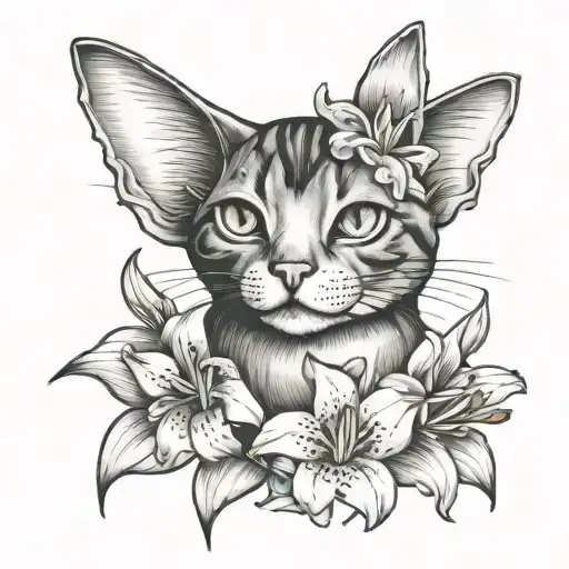 Cat And Lilies
