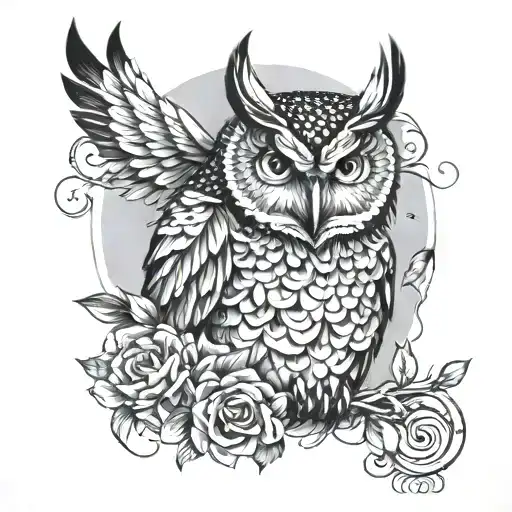 Atena With A Owl In Black Work