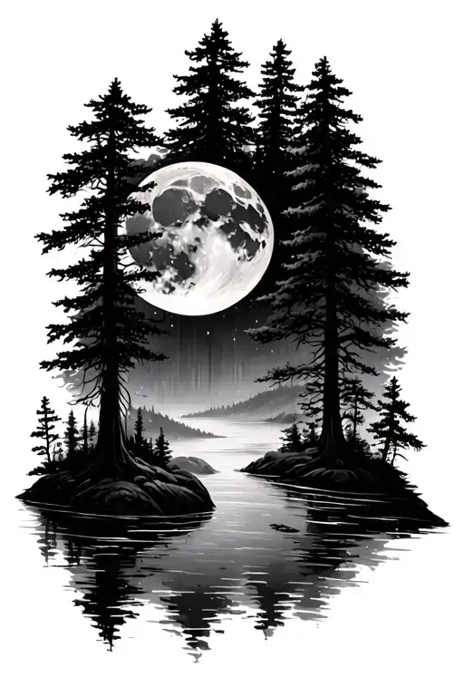 Forest With River Moon